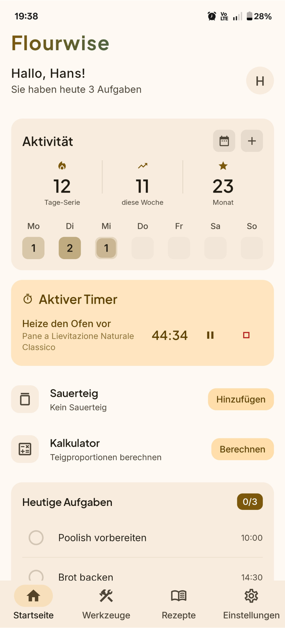 Flourwise App-Oberfläche